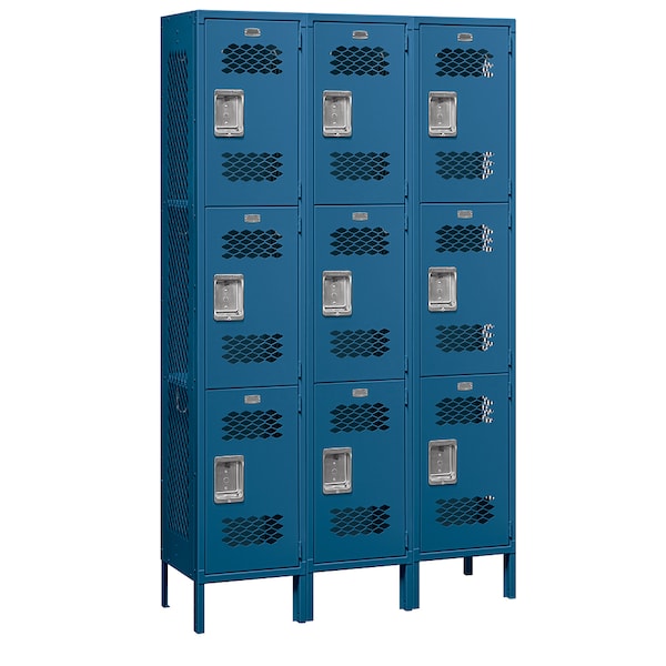 Wardrobe Locker, 45" W, 15" D, 78" H, (3) Wide, (9) Openings, Blue